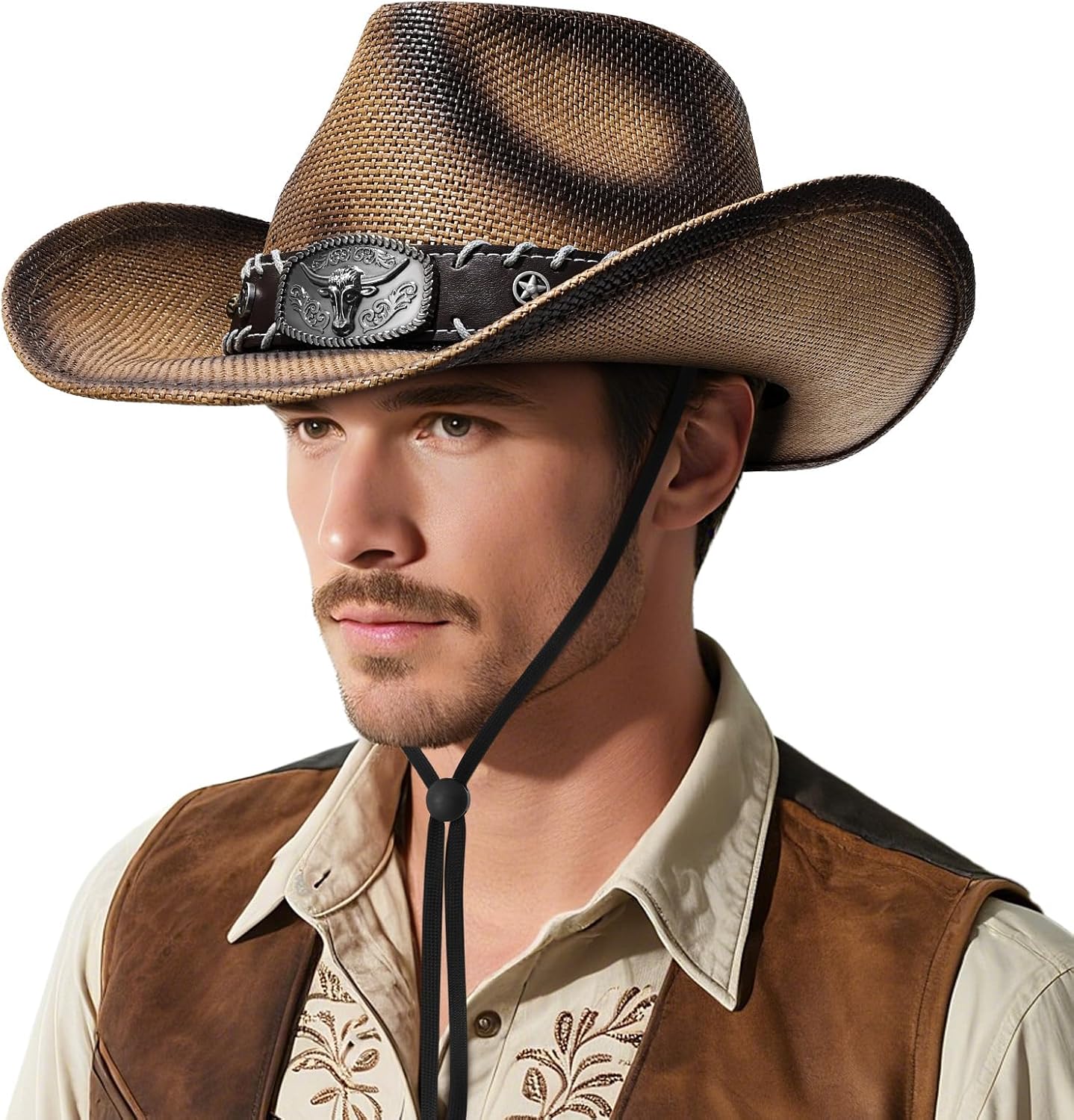 Straw Cowboy Hat for Women and Men, Western Cowgirl Hat Wide Brim Classic Sun Hats Outdoor Beach Hat Hats