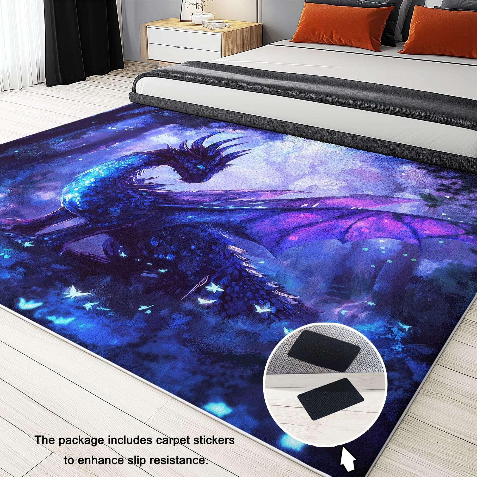 Teppich Wohnzimmer Fantasy Kunst, Drache Im Fantasy Kunststil Waschbar rutschfest Weich Kurzflor Teppich, Vintage Teppich für Wohnzimmer, Schlafzimmer, Esszimmer, 120x170cm