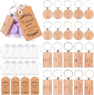 50 Set Wooden Bible Inspirational Keychains Bible Verse Bulk Key Rings with Thank You Card & Organza Bags Christian Quotes Wood Keyrings Church Faith Gifts for Prayer Inspirational Engraved Party