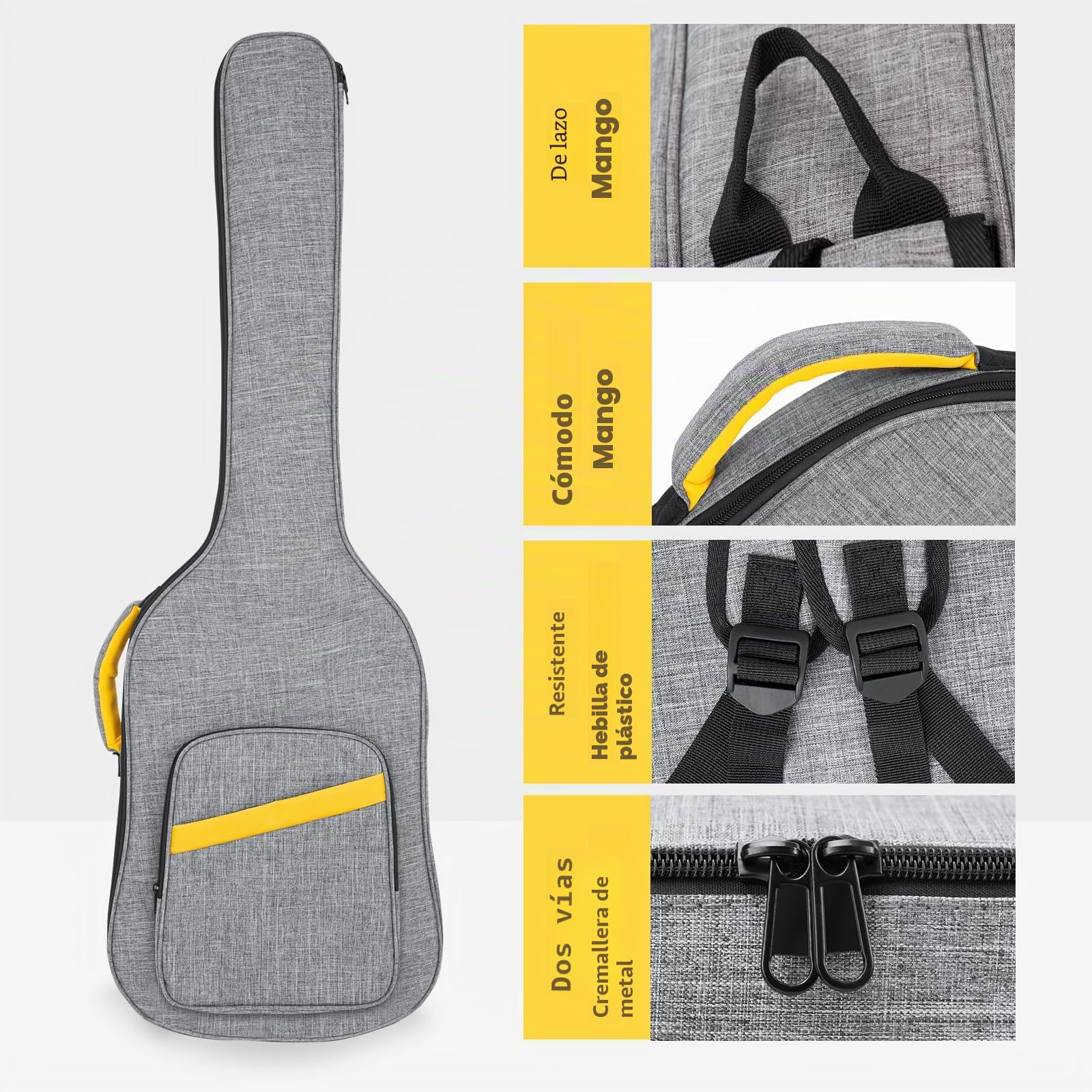 Funda acolchada para bajo eléctrico de 0.4 pulgadas, impermeable, para bajo eléctrico, funda acolchada suave para bajo eléctrico, color gris, Gray, Bass Guitar Bag-Gray, moda