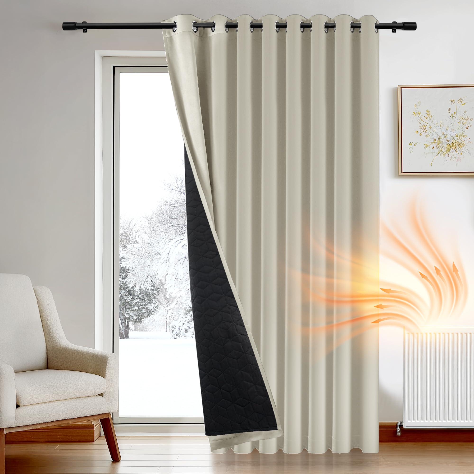 Deconovo Thermal Door Curtain, Double Layers Door Panel with Thick Microfiber Quilted Lining for Winter, Energy Saving Eyelet Thermal Curtain for Bedroom, W 110" x L 96", Light Beige, 1 Panel — image 1