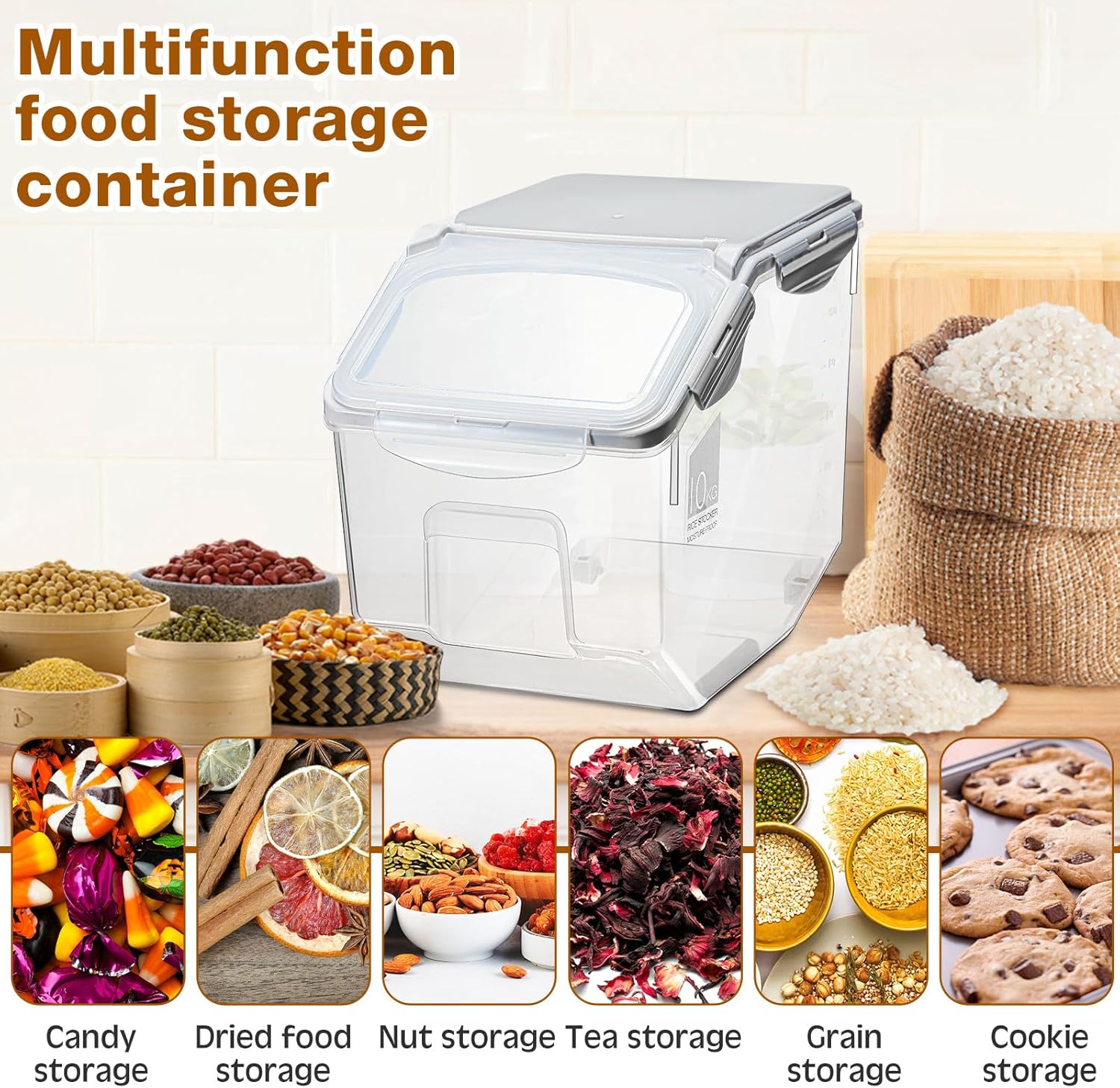 Umigy 4 Pack Rice Storage Container Flour Storage Bin with Wheels White Plastic Airtight Lid Boxes for Dog Pet Food Cereal Grain Dry Food (10 Liter / 20 lbs) - Image 4