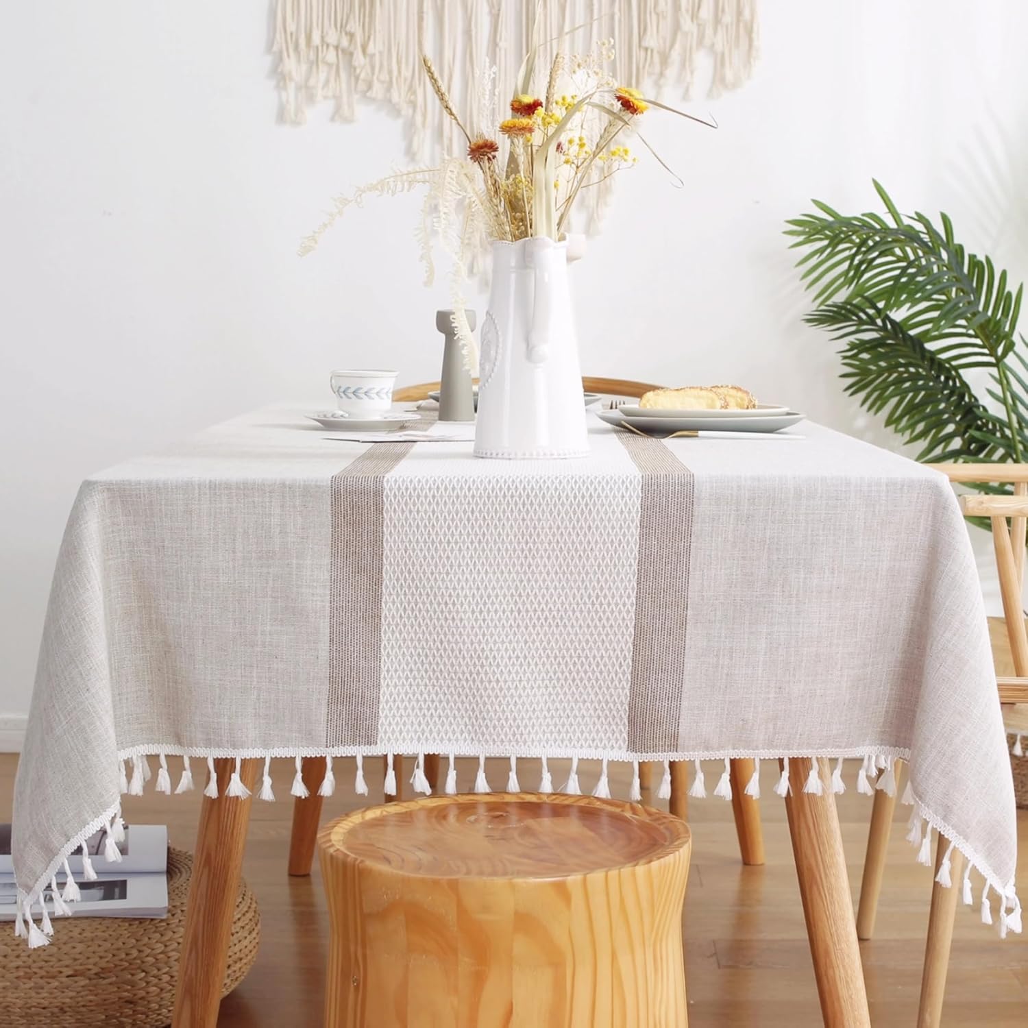 AQOTHES Rustic Coffee Tablecloth Linen Tablecloth Burlap