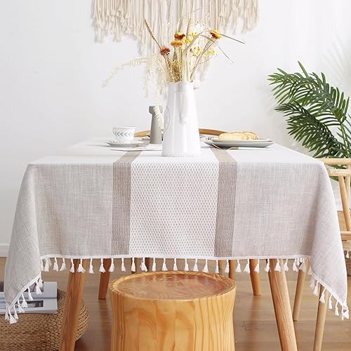AQOTHES Rustic Coffee Tablecloth Linen Tablecloth Burlap Table Cloths for Kitchen Dining Cloth Table Cloth for Rectangle Tables,55''x70'',4-6 Seats