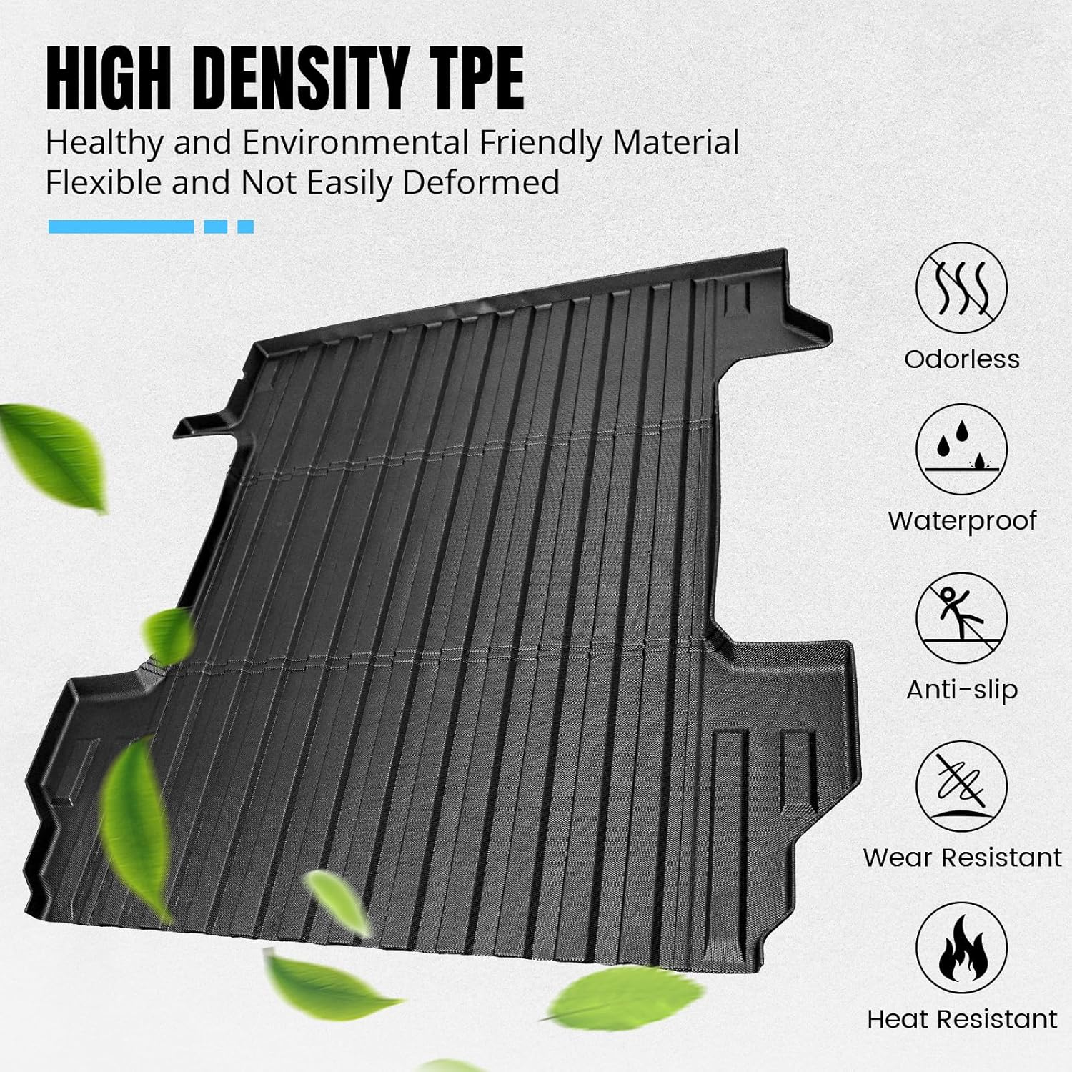 FREEMOTOR802® 3D TPE Pickup Truck Bed Mat, Compatible with 2019-2024 Chevrolet Silverado/GMC Sierra 1500 Crew Cab 5.8Ft Short Bed, All Weather Black Rear Trunk Cargo Floor Liner Protector Guard Cover