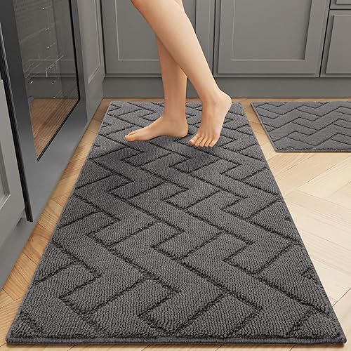 hicorfe Alfombras y tapetes de cocina, polipropileno súper absorbente de 20 x 31.5 pulgadas, antideslizante, suave y cómodo, lavable a máquina para