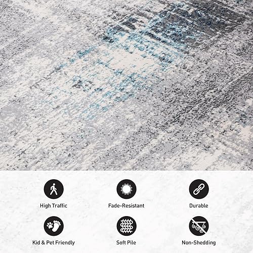 Miniatura 4 de Rugshop Dublin - Alfombra abstracta contemporánea, resistente a las manchas, suave, 7 pies 10 pulgadas x 10 pies, color azul