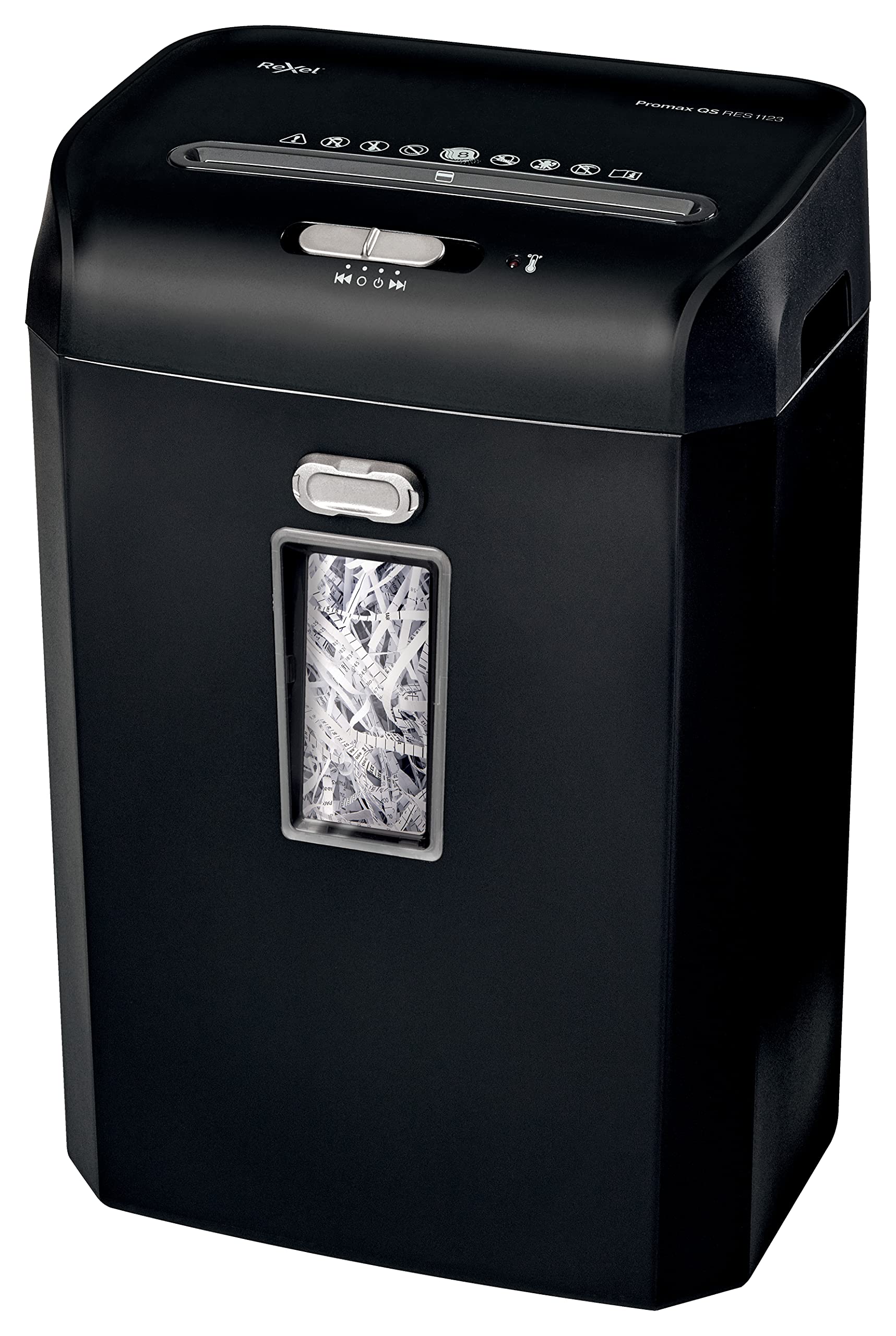 Rexel RES1123 Strip Cut Paper Shredder, Shreds 12 Sheets, P2 Security, Small Office, 23L bin, Ultra Quiet, ProMax QS Range, 2104584