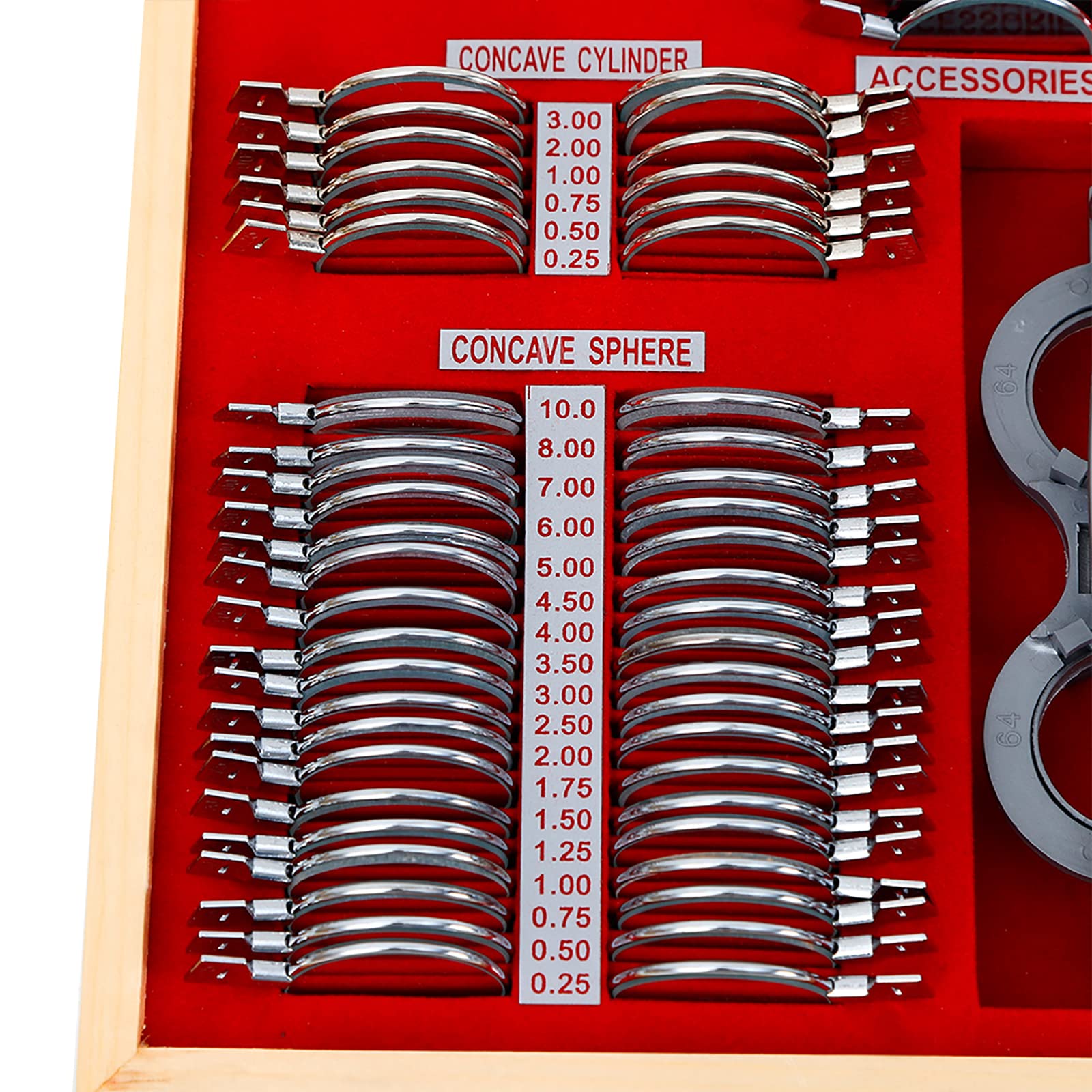 Lot de 104 lentilles de test optiques - Jante en métal - Optométrie - Lentilles d'essai - Équipement d'optométrie - Boîte en aluminium - Avec cadre