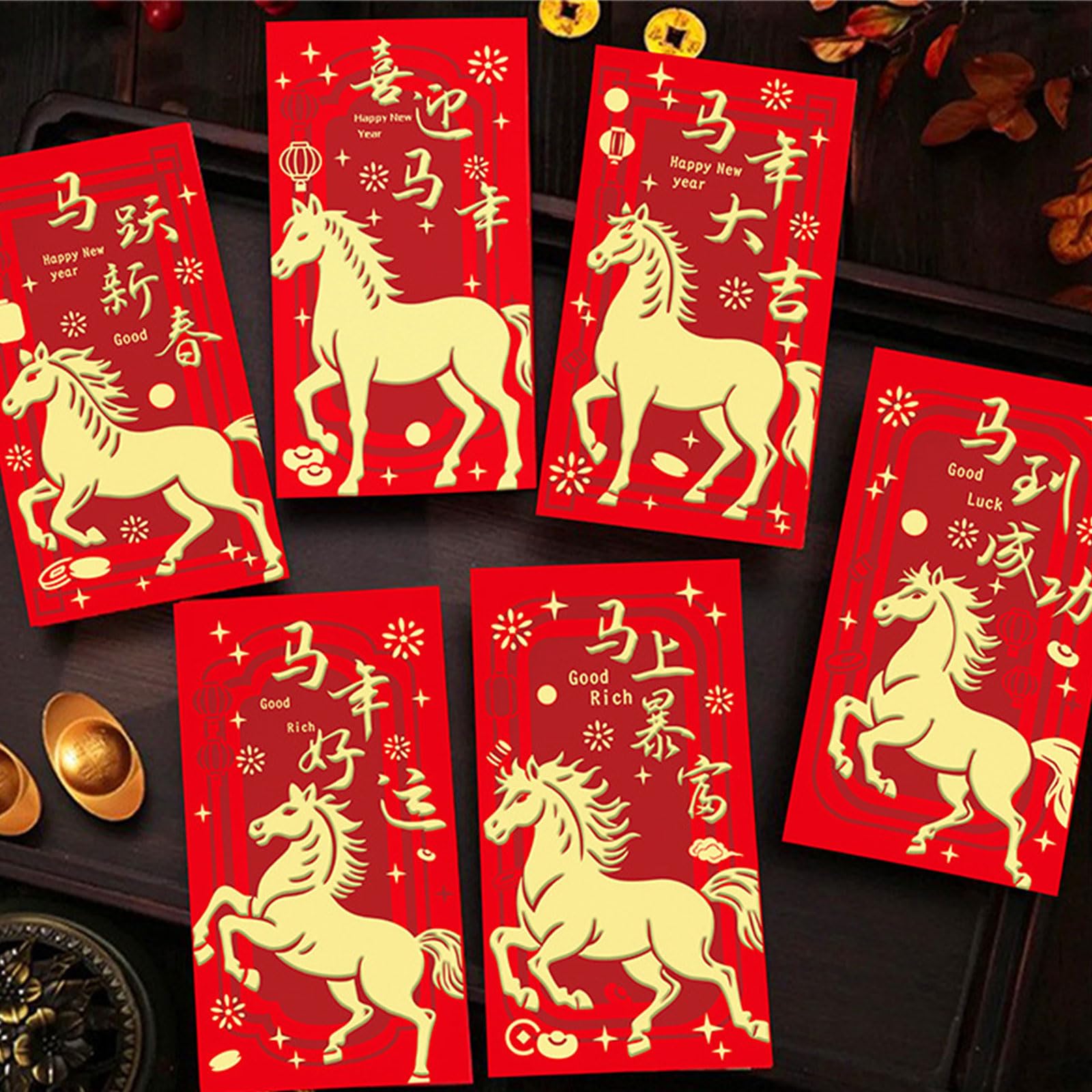 Buste Cinesi Rosse 2026 Anno Del Cavallo Sacchetto Soldi Fortunato Capodanno Cinese Celebrazione Festival