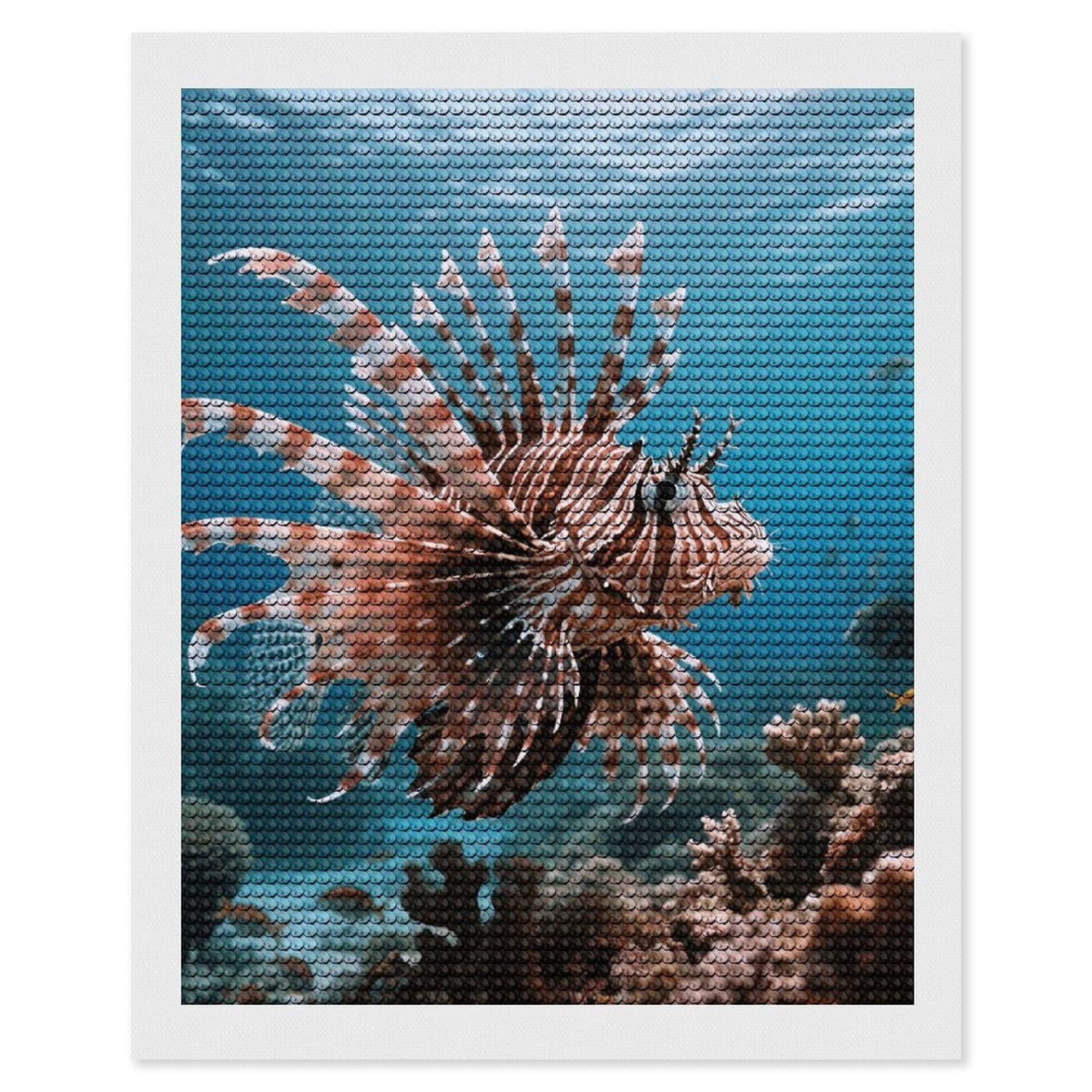 FodPand Lionfish 5D Diamond Painting Kits for Adults Beginners Full Drill Round Diamond Dots Pictures Gem Art Supplies for Home Wall Room Decoration DIY Craft Set Gift 16x20