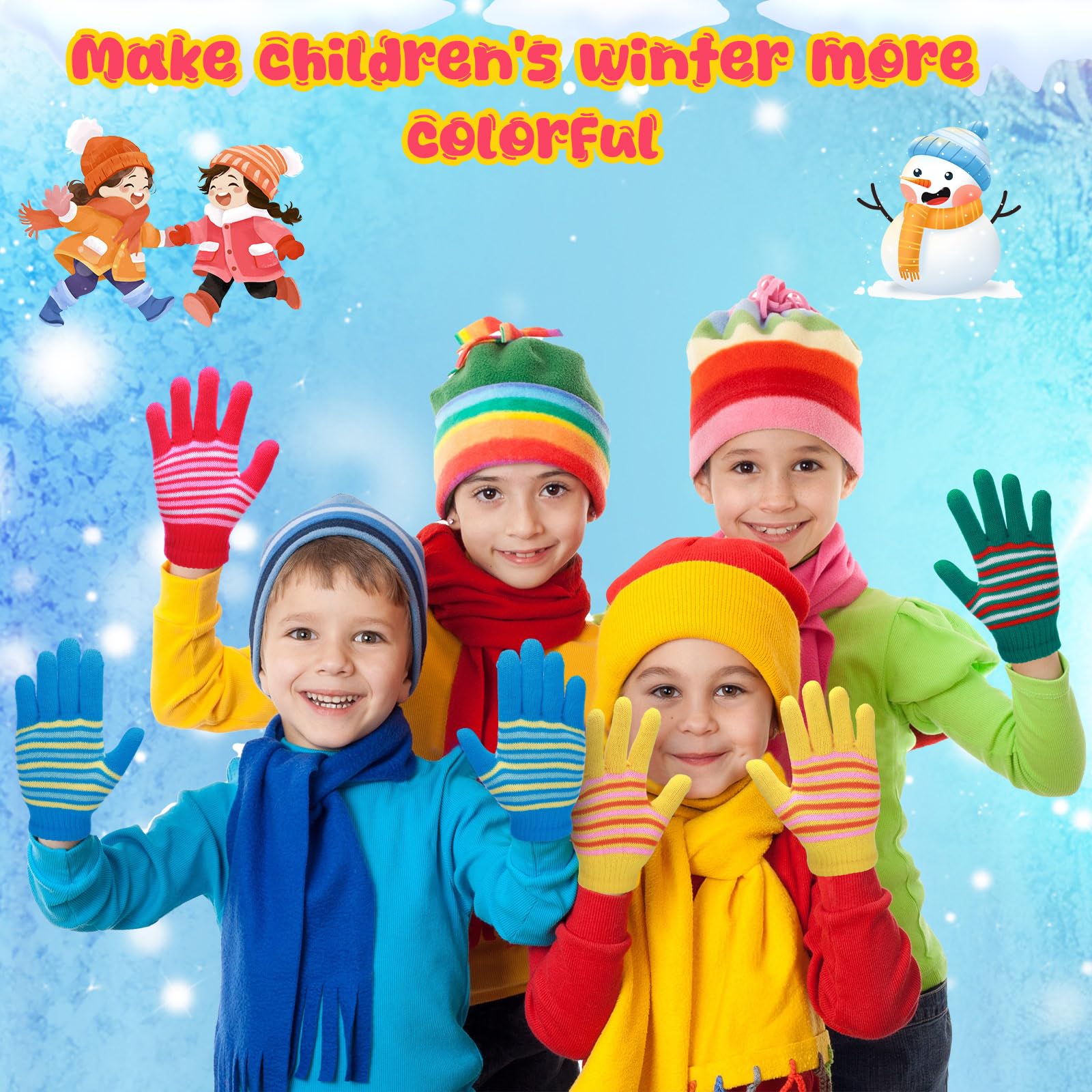 Handepo 50 pares de guantes de invierno para niños y niñas, elásticos, de punto, para niños y niñas