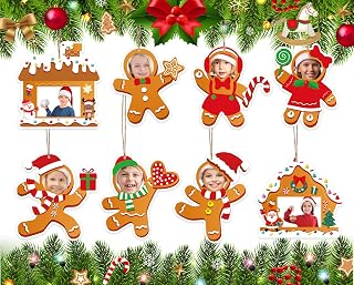 JarThenaAMCS 32 Pcs Christmas Gingerbread House Candy Photo Crafts Ornaments Xmas Gingerbread Man Hanging Frame Ornaments DIY Picture Frames Craft Kit for Winter Holiday Party Supplies Decor