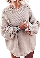 Ugerlov Women's Oversized Batwing Sleeve Mock Neck Chunky Knit Pullover Sweater - Cozy Ribbed Jumper Top