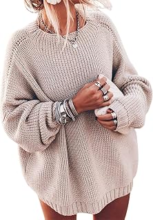 Ugerlov Women's Oversized Batwing Sleeve Mock Neck Chunky Knit Pullover Sweater - Cozy Ribbed Jumper Top
