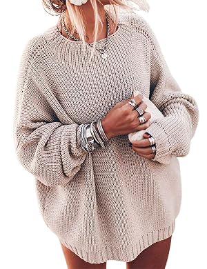 Ugerlov Womens Oversized Sweaters Batwing Sleeve Mock Neck Jumper Tops Chunky Knit Pullover Sweater
