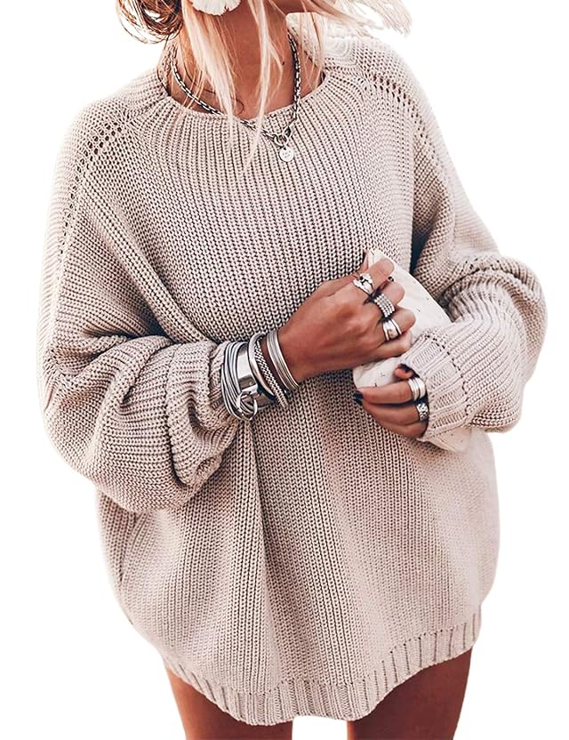 Ugerlov Womens Oversized Sweaters Batwing Sleeve Mock Neck Jumper Tops Chunky Knit Pullover Sweater