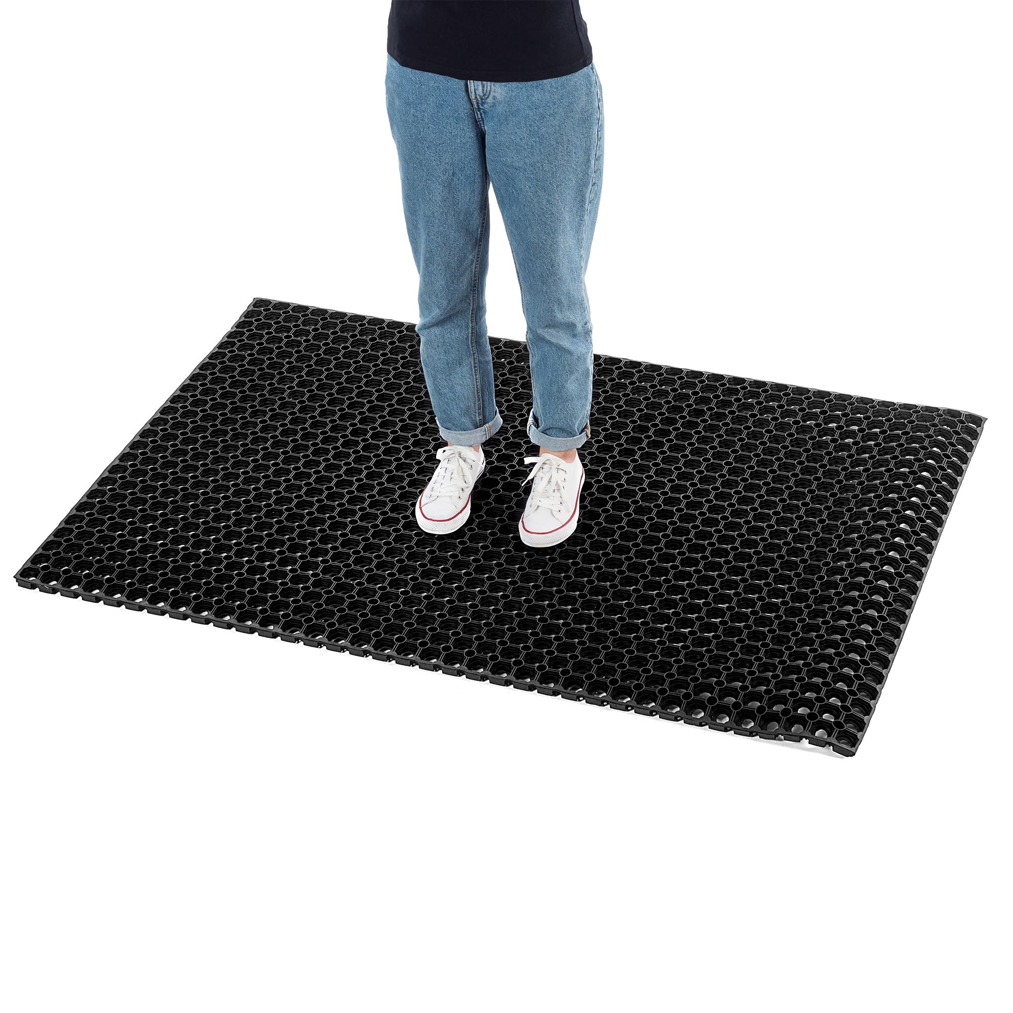 KADAX Fußmatte mit Lochmuster, rutschfeste Ringgummimatte für den Außenbereich, Lochgummimatte aus Gummi für den Eingangsbereich (Muster 1, 100x150 cm)