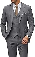 YND Men's Slim Fit 3-Piece Suit with Tie - 2-Button Blazer Jacket, Vest, Pants for Weddings, Business, Parties