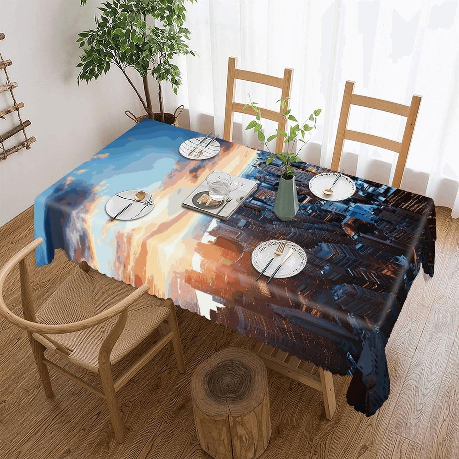New York City Skyline Rectangle Tablecloth Decorative Fabric Waterproof Wrinkle Resistant Washable Table Cover for Party Picnic Dinner Decoration 60x120 Inch