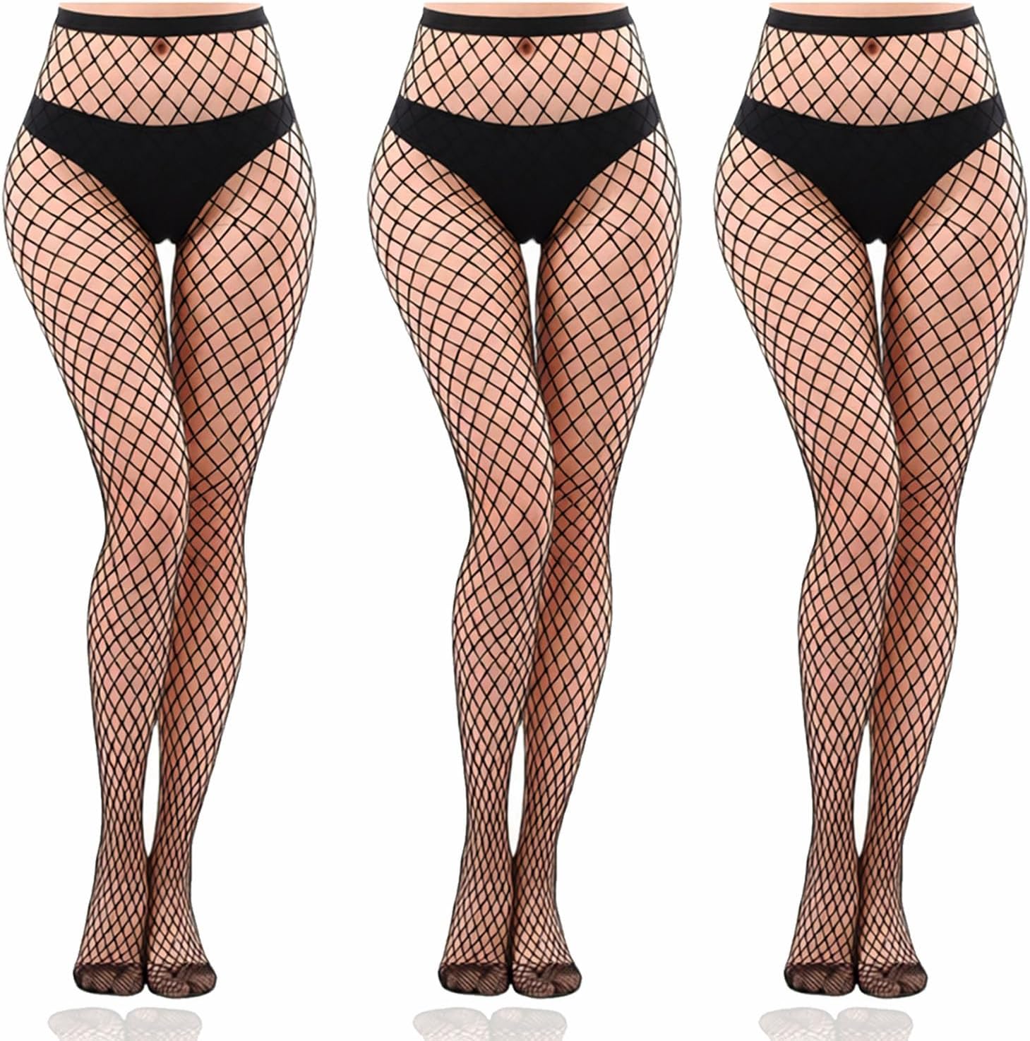 3 Pack Black High Waist Stretch Fit Fishnet Tights Mesh Leggings for Women One Size 80% Nylon 20% Spandex
