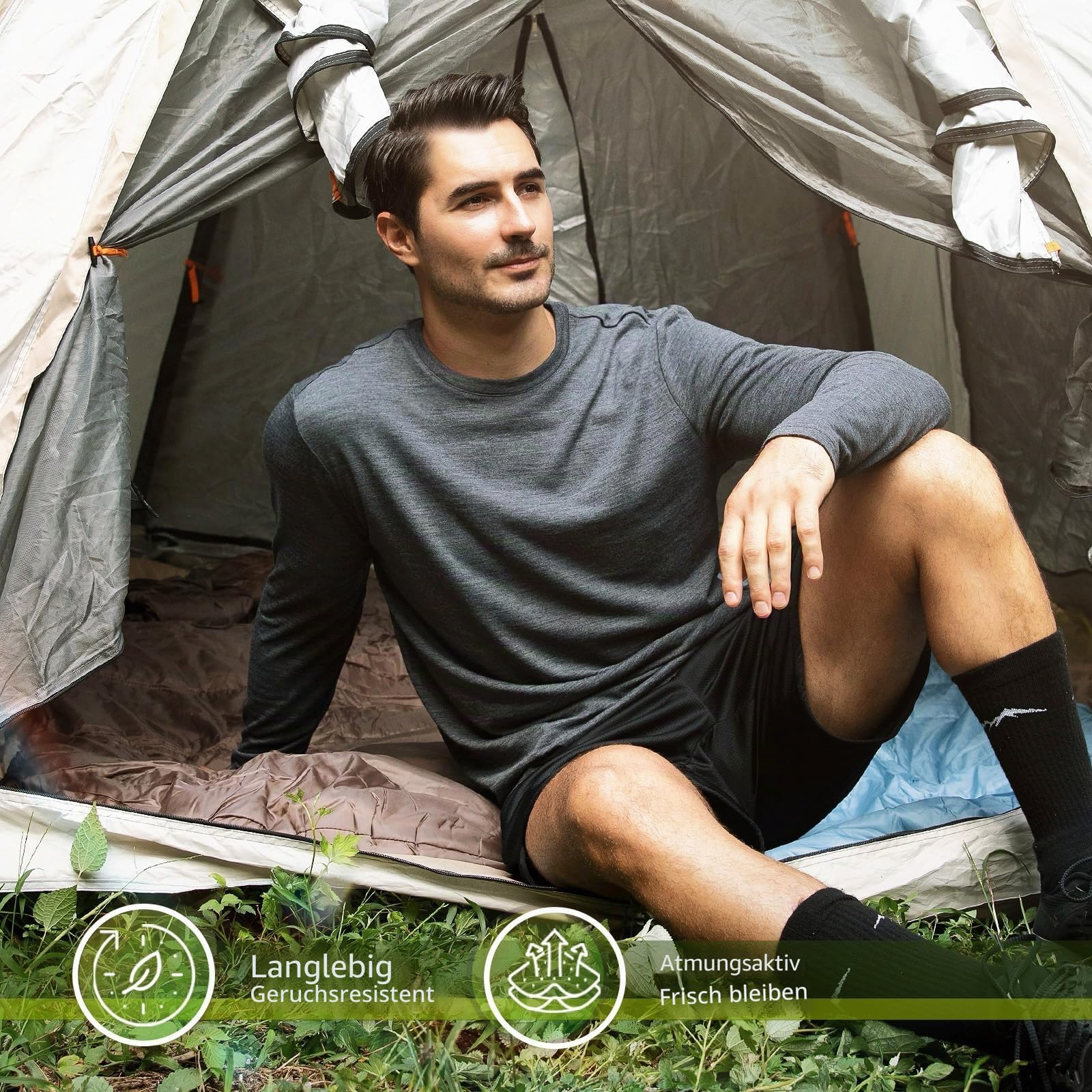 Merino Protect 100% Merino Unterwäsche Herren Weiche Langarmshirts Geruchsresistent Merinowolle Unterhemd zum Jagen Wandern