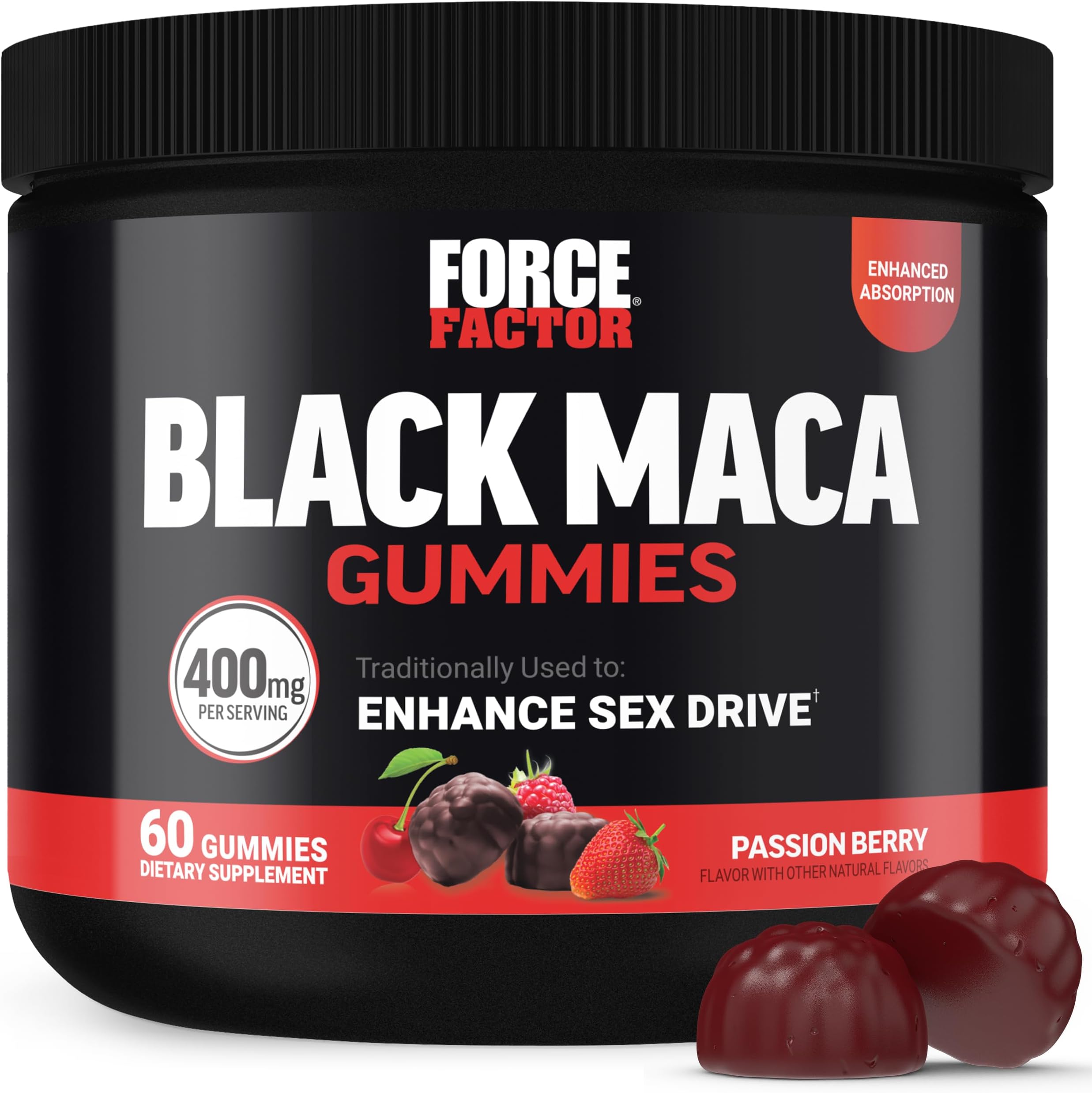 Force Factor, ファンダメンタルズ、ブラックマカ グミ、パッションベリー、グミ60粒
