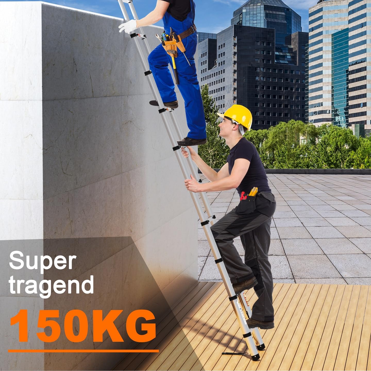 Ausziehbare Teleskopleiter 2.6M(8.5 FT),Faltbare Mehrzweck-Ausziehleiter mit maximaler Belastung von 150kg (330LBS),Hochbelastbare gerade kompakte Leiter für Haus, Außen, BAU
