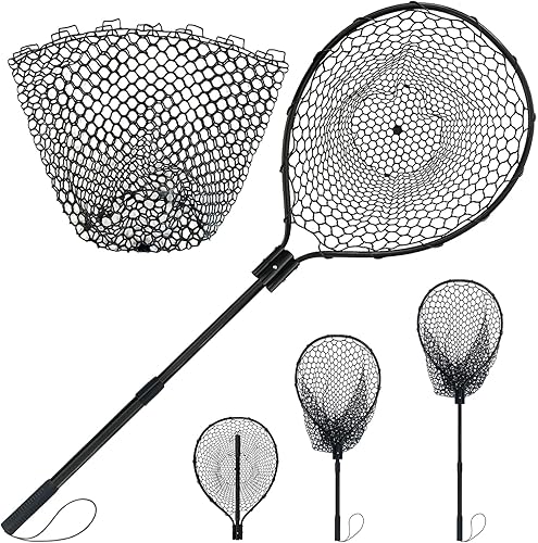 Miniatura 9 de Red de pesca de goma telescópica de metal con mango Longitud: 59 "Profundidad: 19.7 "Aro: 26 "x18" Muelle de red de aterrizaje de peces de silicona