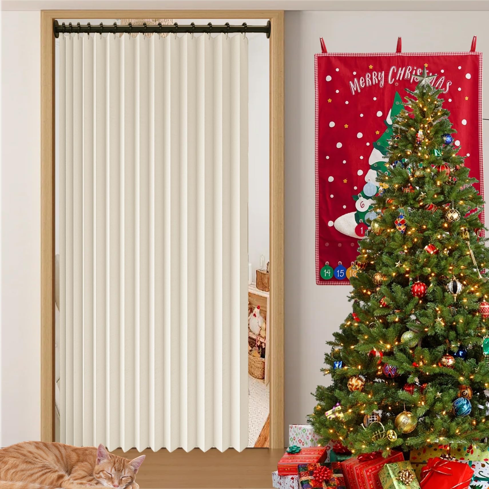 Xueqxue Beige Blackout Door Curtain 180 X 184 Cm Blackout, Privacy, Room Divider, Privacy, Isolate Oil Smoke Accordion Door Curtain Interior For Room Bedroom Bathroom Living,