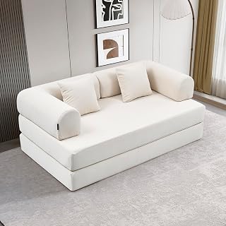 Convertible Sleeper Sofa Bed - Compression Folding Sofa with Pillow, Floor Sofas Lounge Couch, No Assembly Required Floor Mattress Couch for Living Room, Bedroom, Small Spaces.