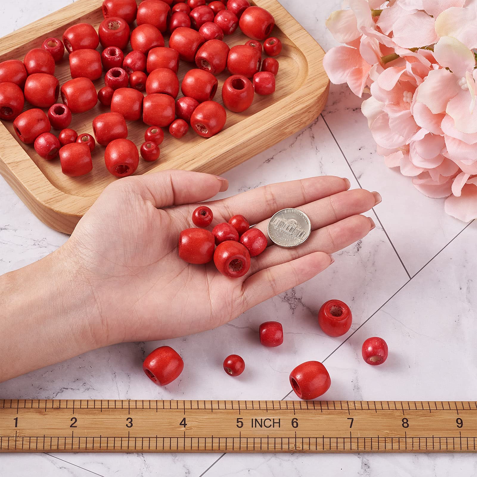200 Stück Weihnachts-Holzperlen Zum Basteln – Runde Perlen, 16 Mm, Rot-weiß-kariert, Für Armbänder, Dekoration
