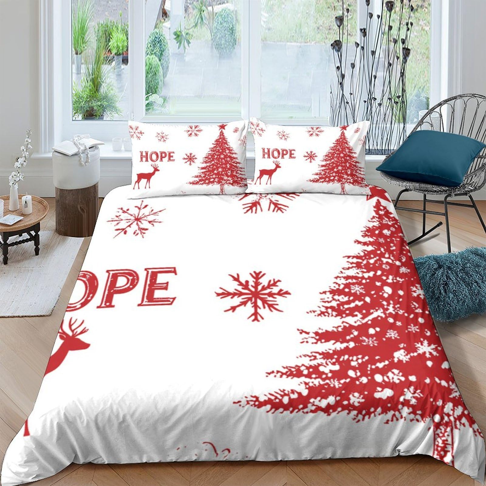 Ctjqhvkz Style-9 3D Printed Christmas Tree Fitted Sheet Microfiber Red Snowflake Reindeer Bed Cover For Bedroom Guest Room Easy Care Single（135X200cm）