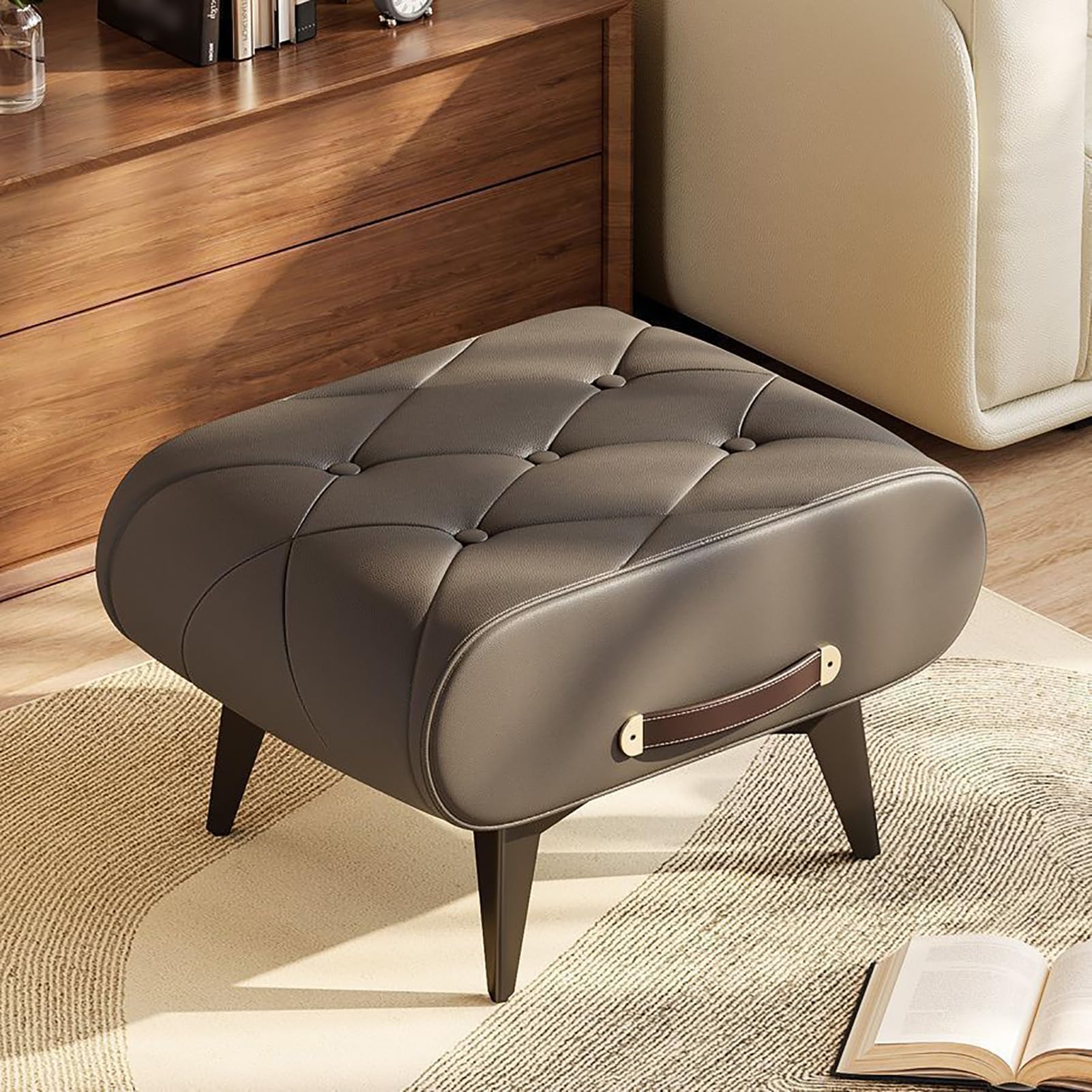 Tabouret de salon moderne en similicuir siege d'appoint repose-chaussures