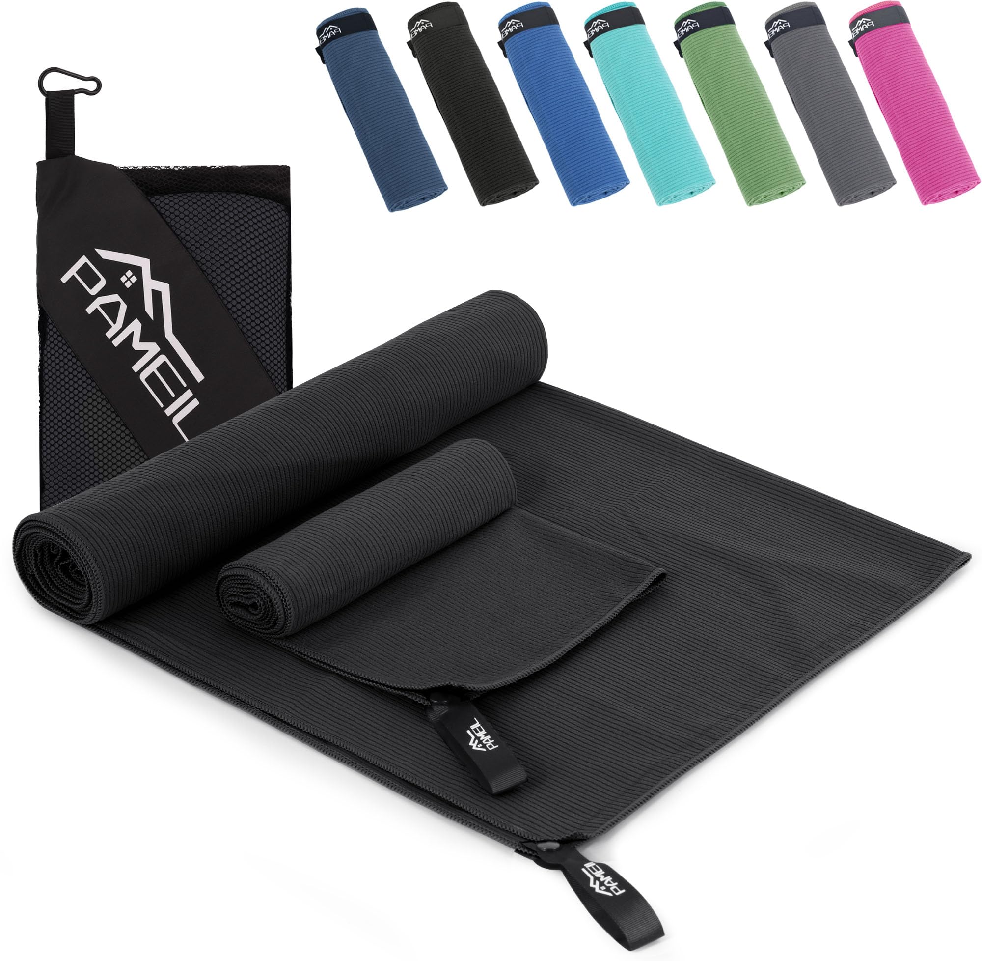 Pameil Mikrofaser Handtuch 2er Set-(160x80cm Groß Badetuch+80x40cm Klein Handtüch), Kompakt & Schnelltrocknend Microfaser Handtücher- das Sporthandtuch,Reisehandtuch, Strandhandtuch
