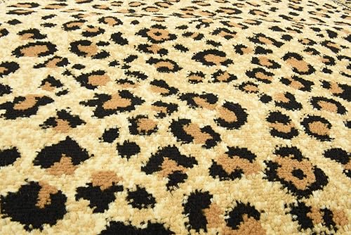 Miniatura 5 de Unique Loom Wildlife Collection - Alfombra inspirada en animales con diseño de bordes de guepardo, 4 x 4 pies, marfilnegro