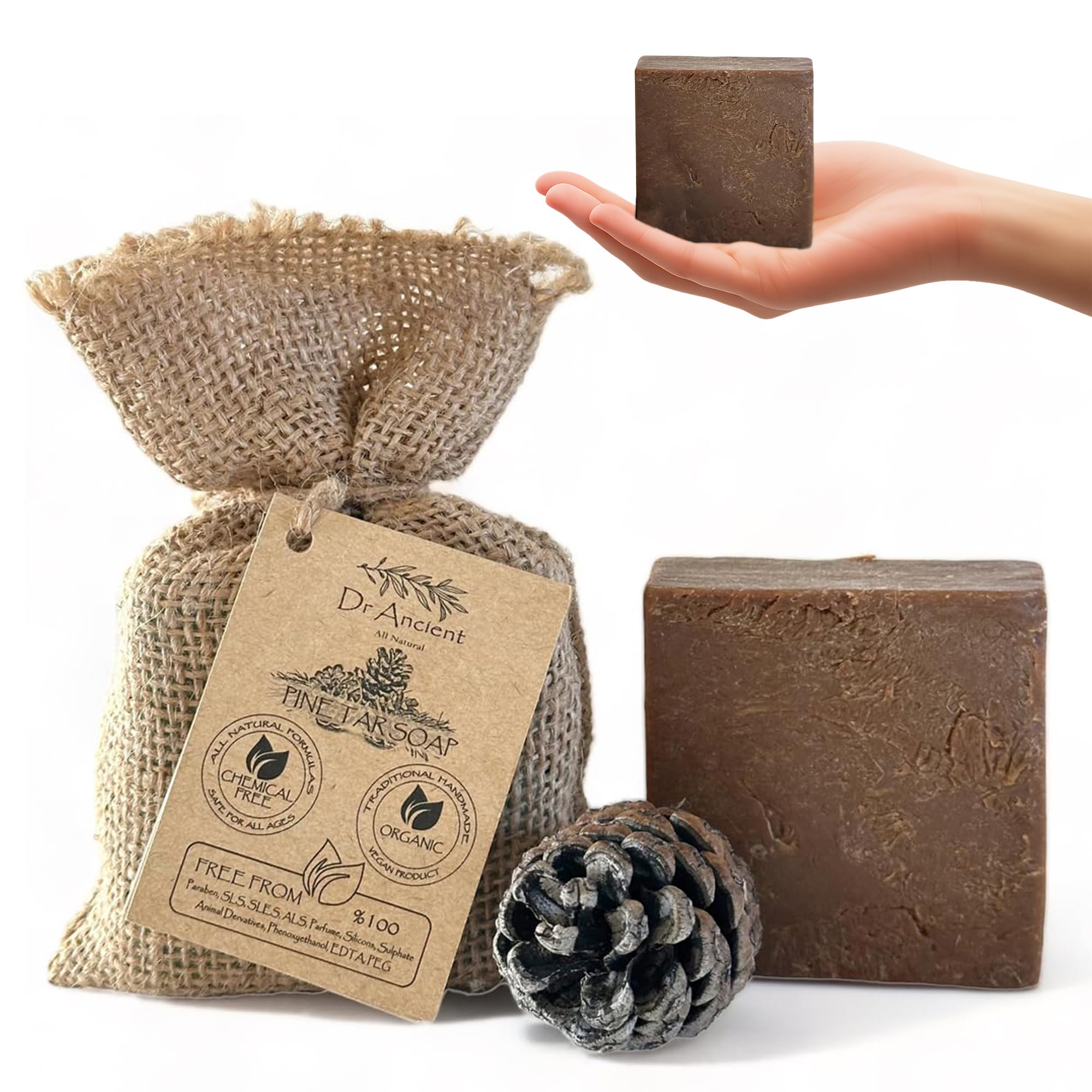 Pine Tar Black Soap Bar, Organic Soap Bars Handcrafted the Traditional Way, Natural Chemical-Free, Vegan, Used for Face and Body, Deep Cleansing, and Nourishing Daily Skin