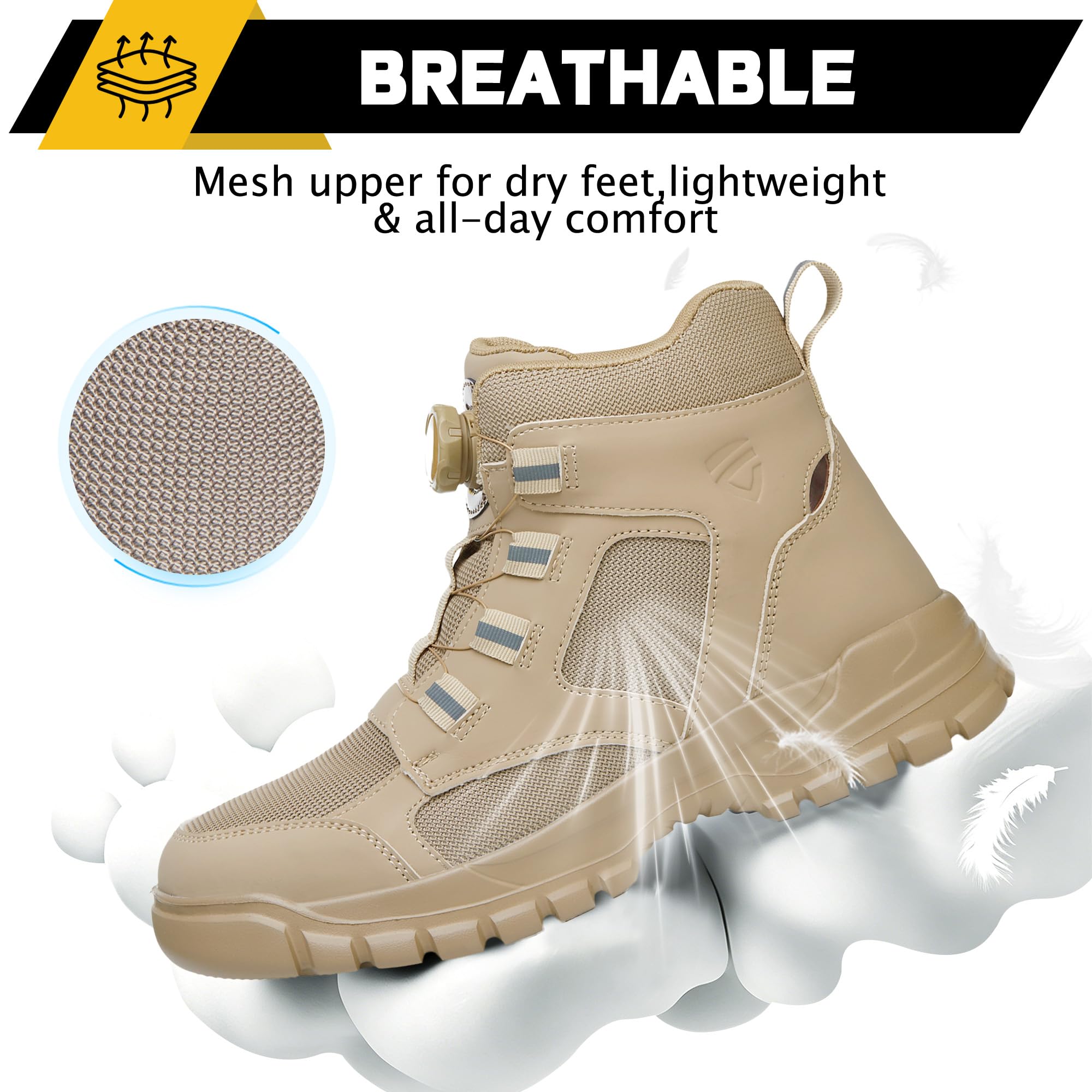 Bottes de travail respirantes sans dentelle avec embout en acier pour homme et femme | Bottes de sécurité légères Chaussures de construction