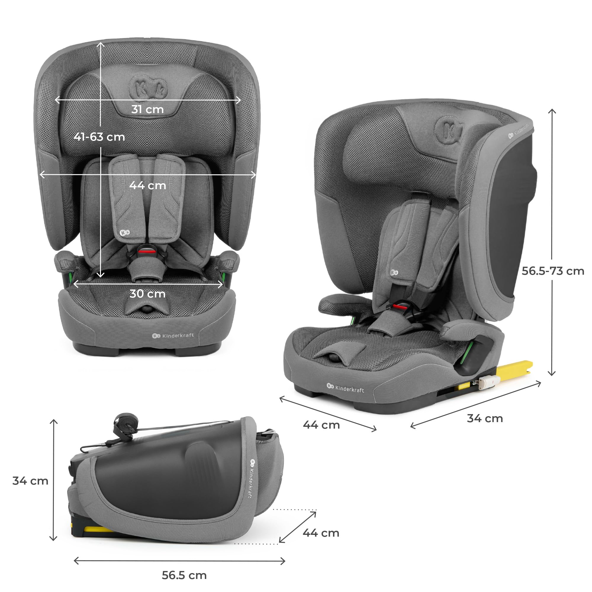 Kinderkraft FIX2GO Autokindersitz i-Size 76-150 cm ISOFIX Top Tether SAFERIDE Sensor Grau