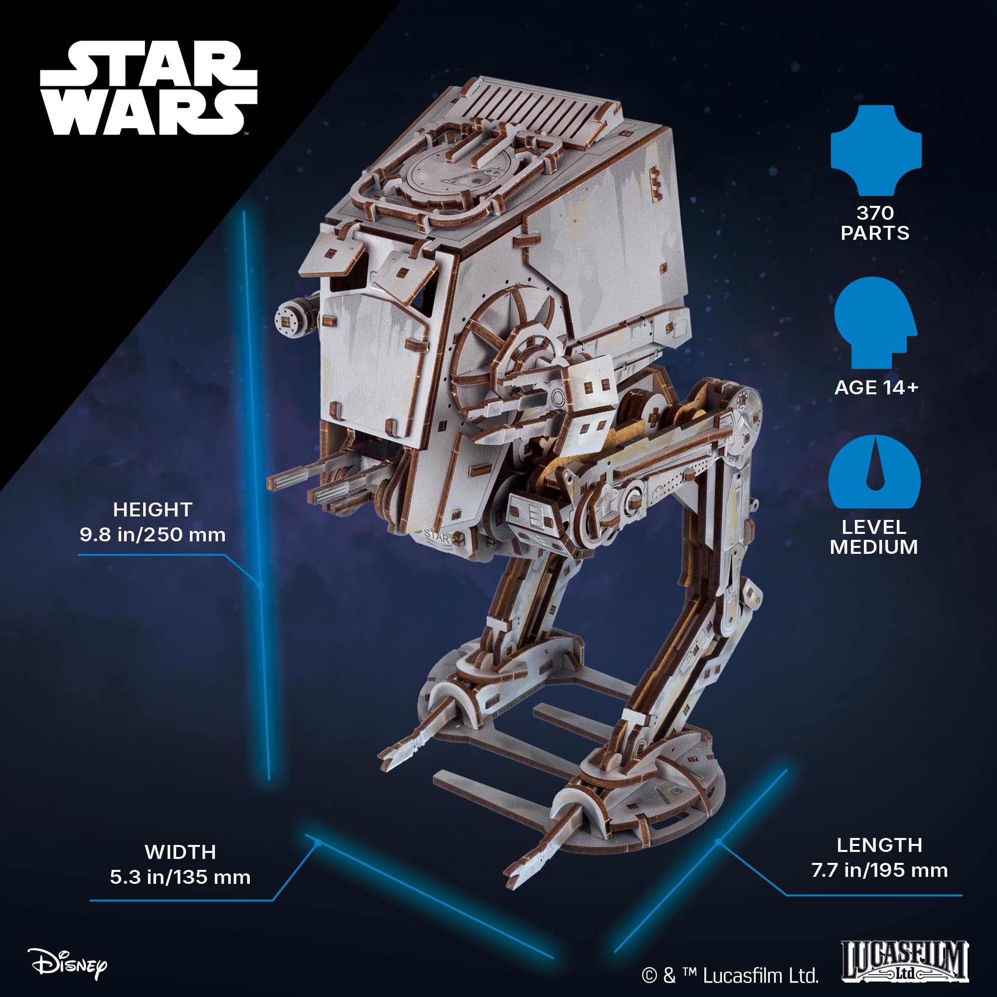 UGEARS Star Wars AT-ST Walker 3D Puzzle, Star Wars Gifts for Men, Wooden Model Kits for Adults to Build - Image 2