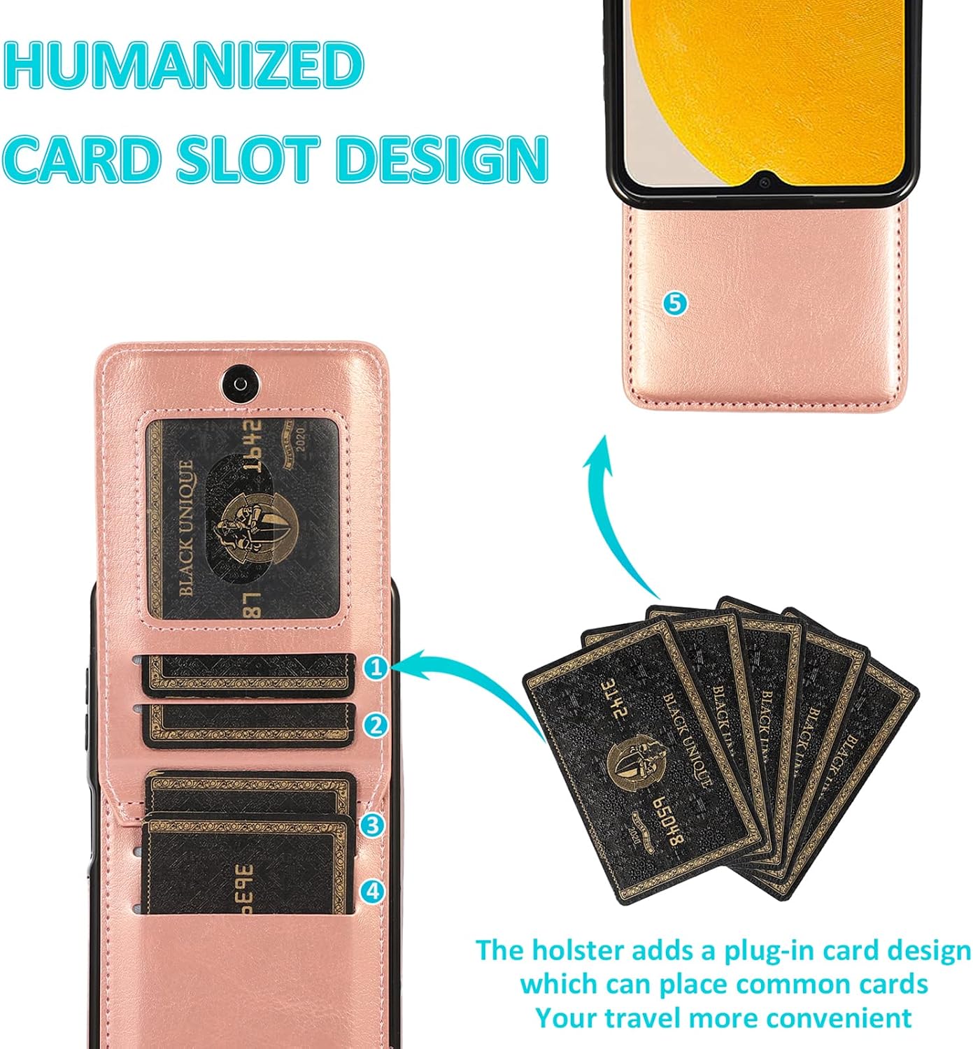 Asuwish Phone Case for Samsung Galaxy A13 5G with Tempered Glass Screen Protector Credit Card Holder Wallet Cover Stand Leather Cell Accessories Gaxaly A13 G5 Galaxies 13A SM A136U Women Rose Gold image 3