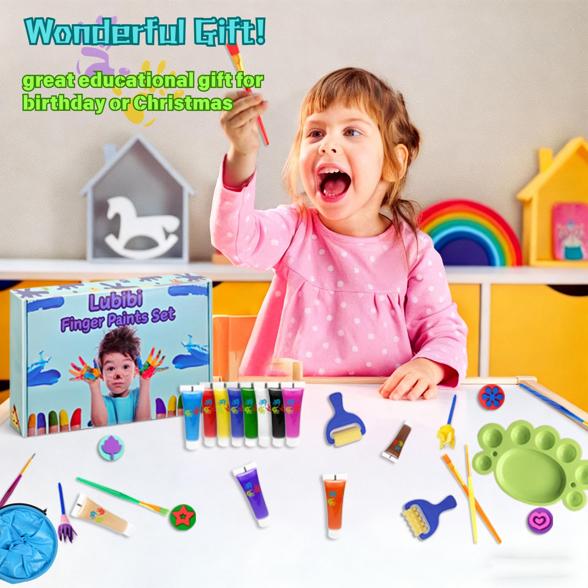 Lubibi Peinture au doigt pour tout-petits,Lavable pour Enfant Non Toxique Kit,12 couleurs, fournitures de peinture d'art sûres pour enfants,Apprentissage Précoce Petits Cadeau