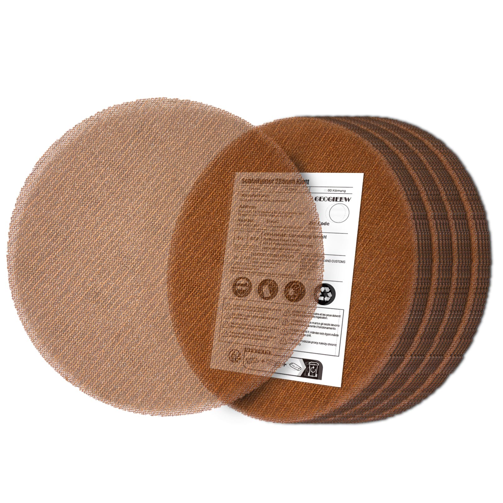 GEOGIEEW 15 Pack 225mm Mesh Round Sanding Discs - Hook & Loop, Grits 80, Compatible with Drywall Sanders & Long Neck Sanders for Professional Finishing