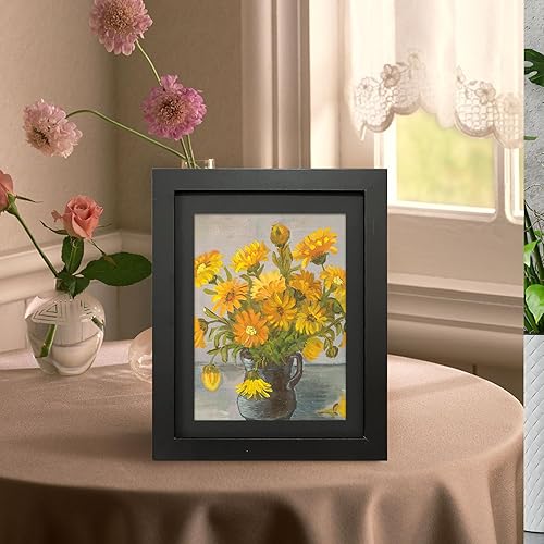 Miniatura 3 de LUCKYLIFE Portarretratos de madera negra de 5 x 7 pulgadas con paspartú doble negro para mesa o pared, juego de 2