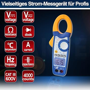 PeakTech 1000 A AC/DC Current Clamp – 3999 – Digits Voltage Continuity Tester Multimeter/Voltmeter/Diode Test Thermometer Capacity Test – 1 x P 1615