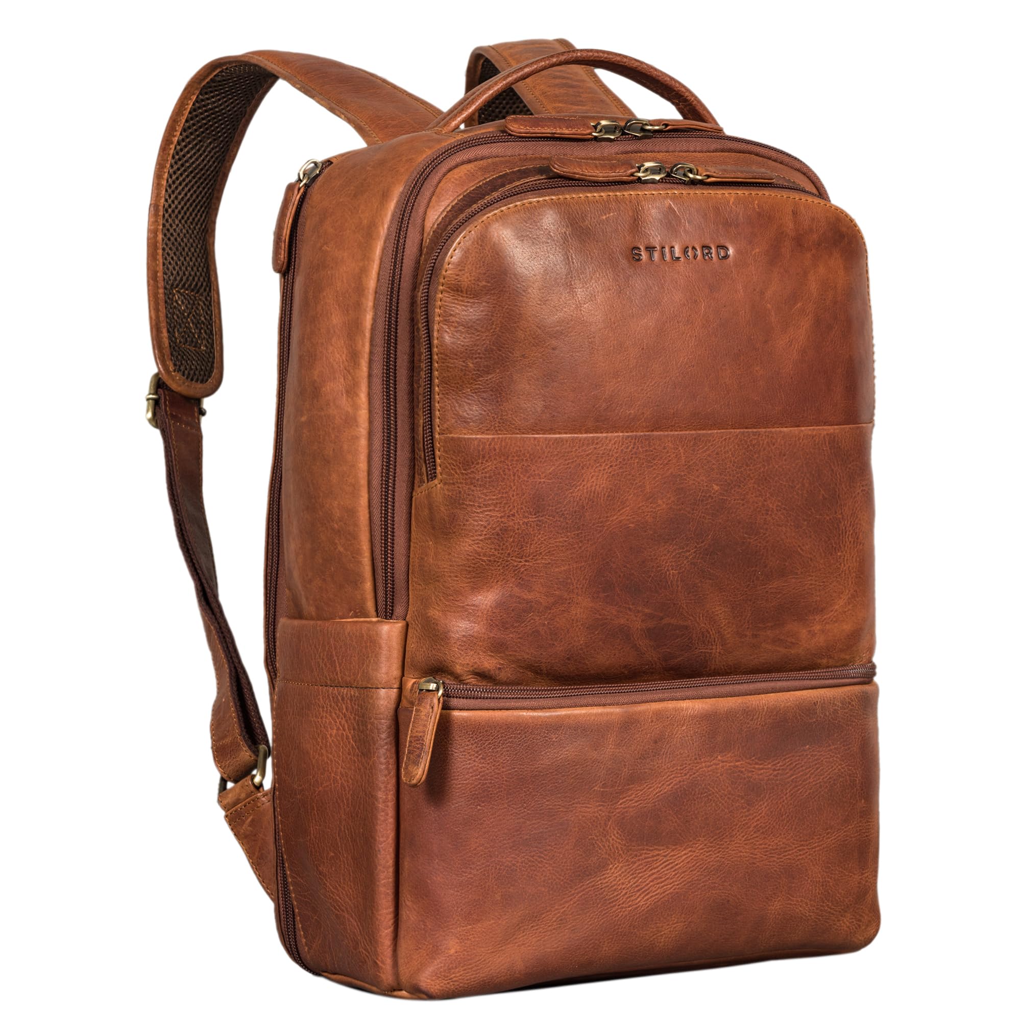 STILORD Thore Luxuriöser Leder Rucksack mit Laptopfach 17 Zoll Damen Business Rucksack Herren Vintage Tagesrucksack Echtleder Farbe:Kara - Cognac