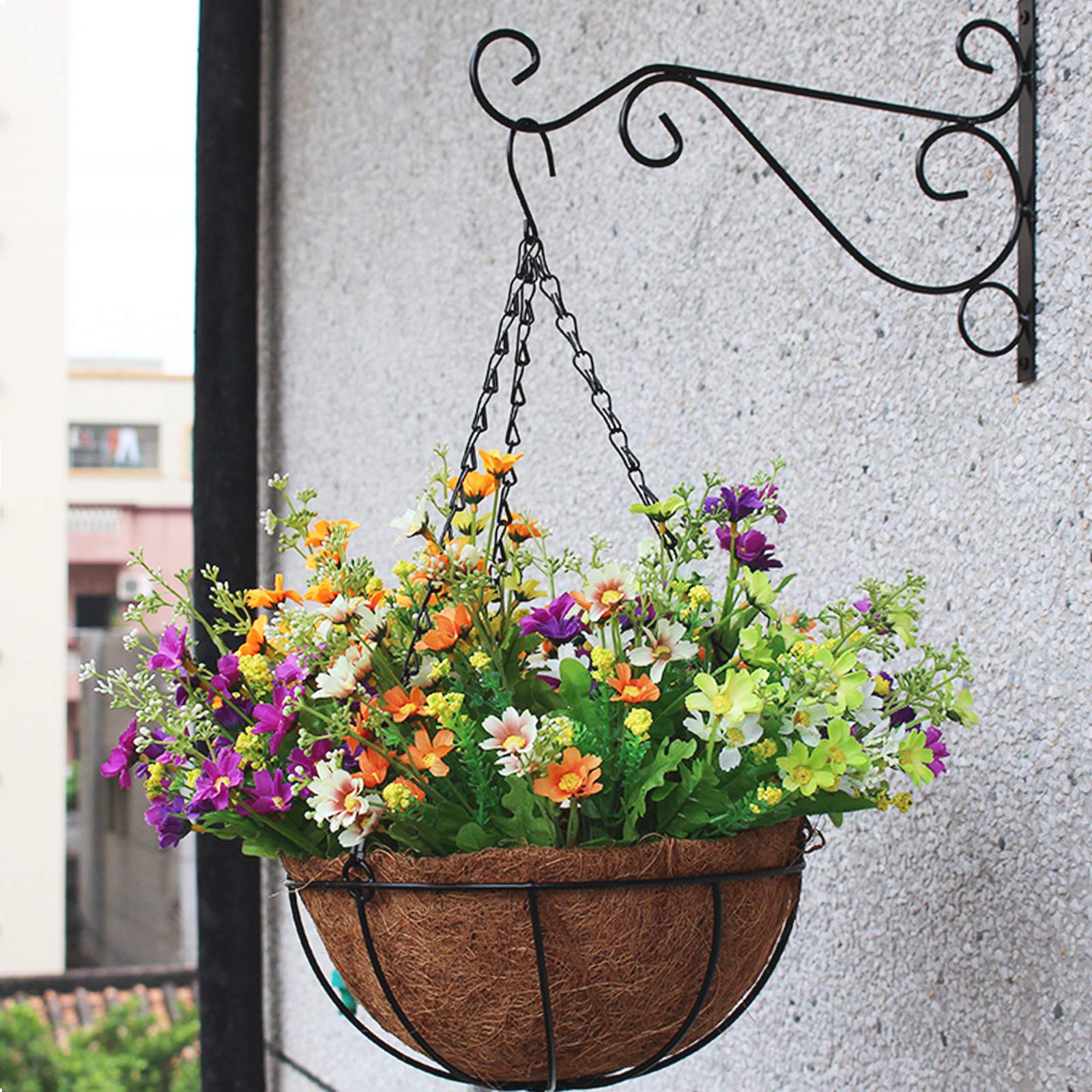 4Paquete Soportes para Colgar en La Pared al Aire Libre，Ganchos de Hierro para Colgar Gancho de Soporte de Hierro con Tornillos para Cestas de Jardín, Linterna, Campanillas de Viento (Negro)