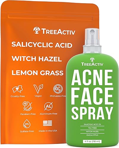 Spray facial para tratamiento del acné, spray facial de 4 onzas líquidas con hamamelis, ácido salicílico para pieles propensas al acné y grasas,