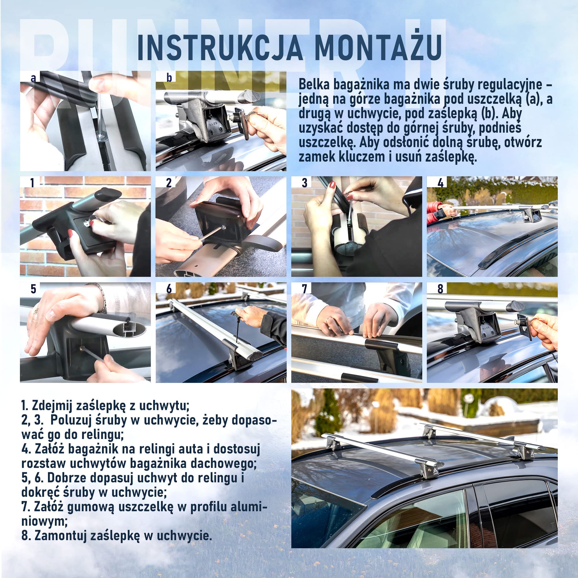 AGURI Runner II | Kompatybilny z Hyundai i30 Kombi 2017+ | Bagażnik Dachowy, Belki Dachowe | Służy do Montażu Boksu Dachowego, Uchwytu Rowerowego, Drabiny | Konstrukcja z Aluminium | TÜV