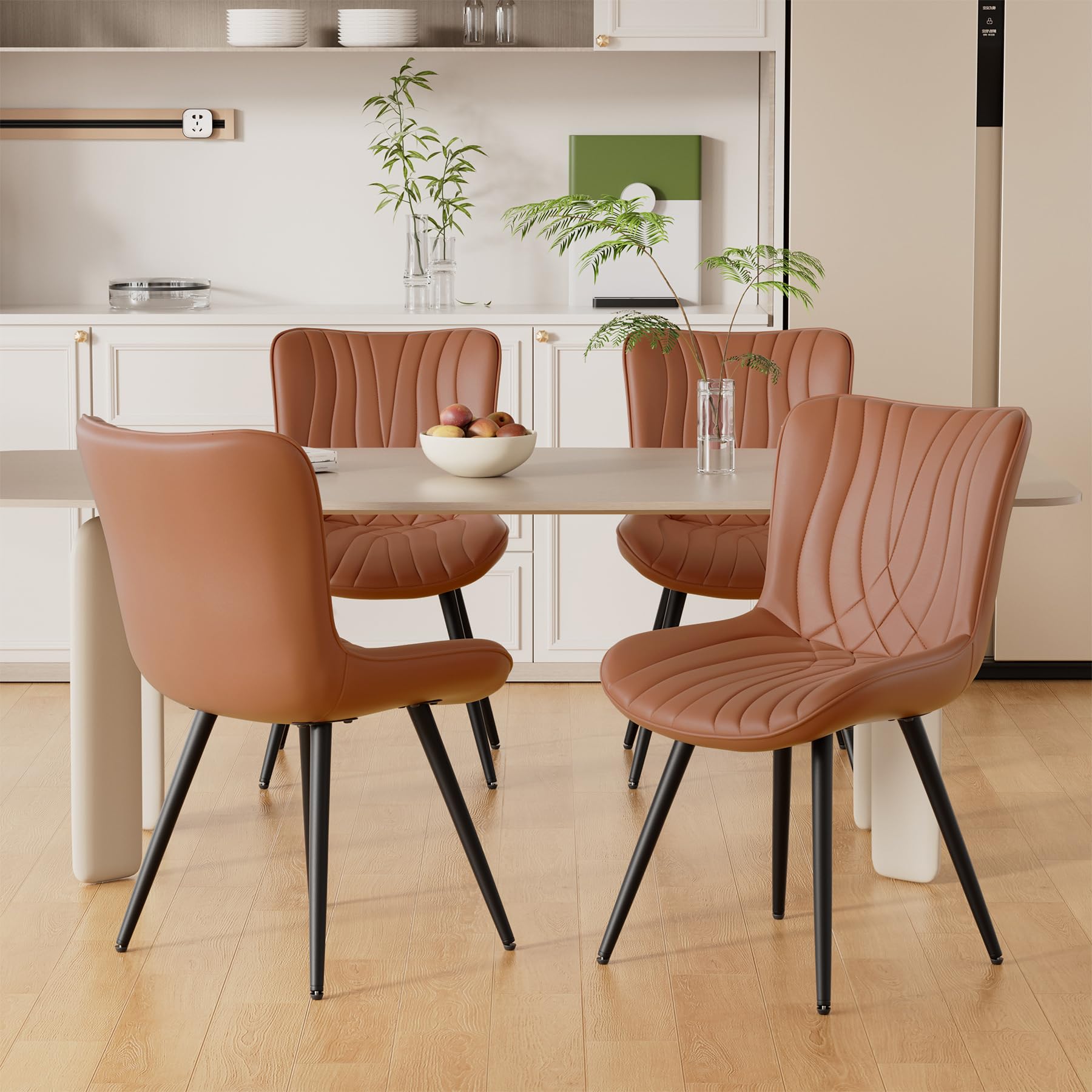 Daluvenix Dining Chair Set of 4 PU Leather Dining Room Chairs Upholstered Comfy Dining Chairs Modern Kitchen Armless Side Chair with Sturdy Metal Legs